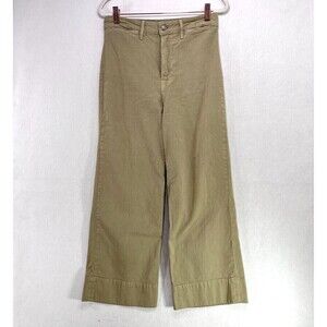 Grlfrnd Pants Women 28 Beige Campbell Wide Leg High Rise Crop Cotton Stretch USA
